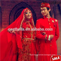 wholesale new arrival beaded appliqued cheap Red lace long sleeve Muslim wedding dress with hijab